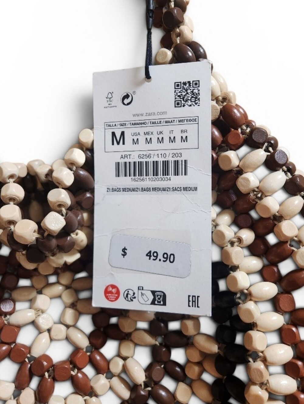 Zara Round Crescent Beaded Shoulder Bag in Brown, White and Black - Picture 3 of 7